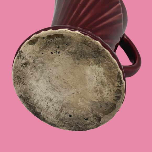 Vintage MORTON POTTERY #492 Burgundy Fan Style Pitcher Vase 1943 7" Tall - Picture 4 of 4